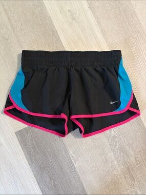 Nike Black Athletic Shorts with Pink Trim and Blue Side Panels